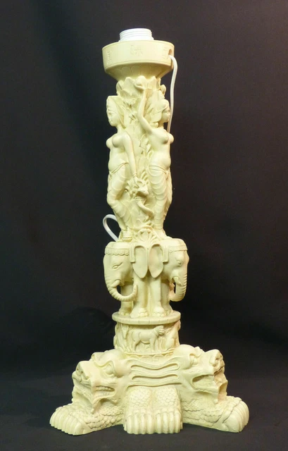 C art asie chine grand pied de lampe 47cm5kg résine éléphant divinité chien fo