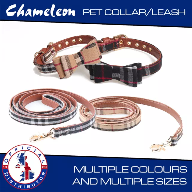 Pet Adjustable Collar Dog cat check Bow Tie - lead or set of both