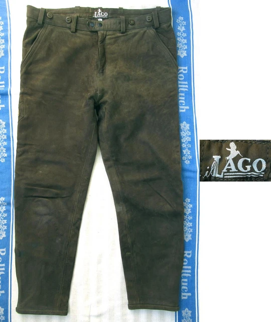 Pantaloni Pelle Verde Marrone - Pantaloni Moto - Lunghi - Vintage - Il Lago - Tg. 54