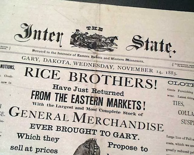 Very Rare GARY SD Deuel County South Dakota Pre State Territory 1883 Newspaper
