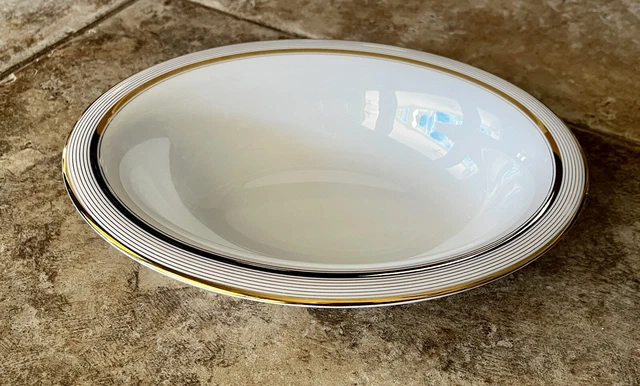 NWT Wedgwood Martha Stewart Ribbon Stripe Gold Open Oval Vegetable Bowl 10"