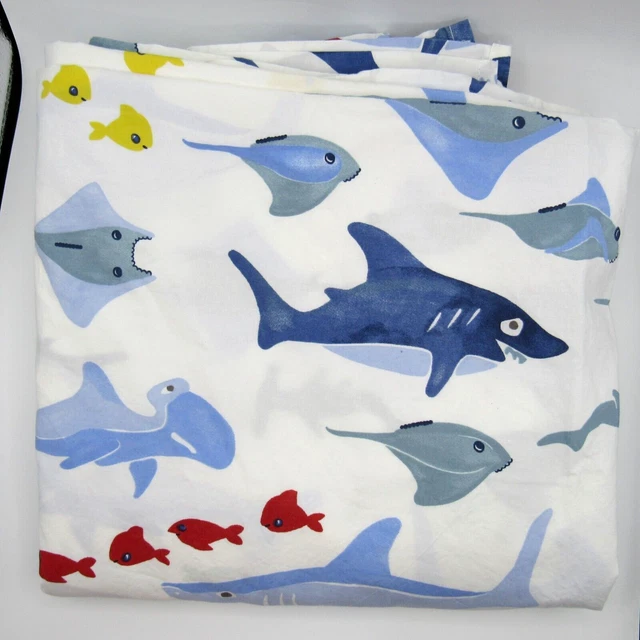 POTTERY BARN KIDS Royalife Ocean Flat Sheet Full Size 100% Cotton Fish ...