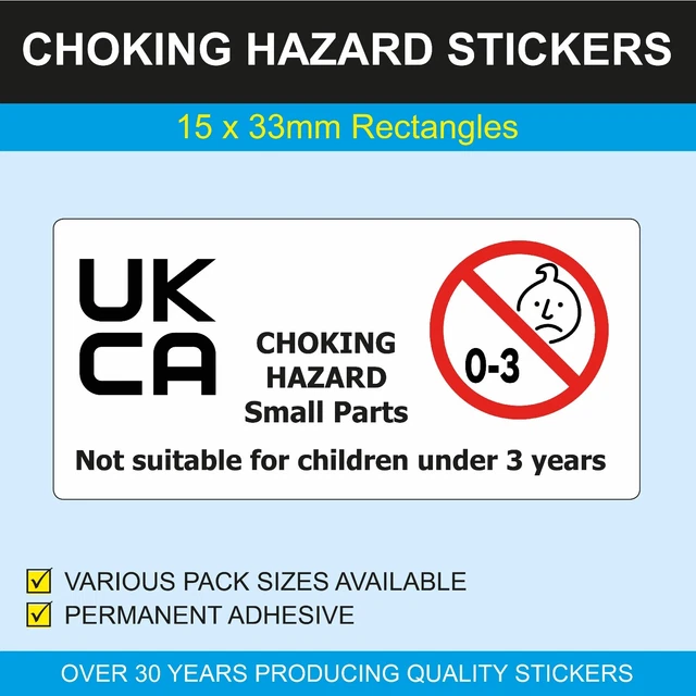 Choking Warning Tape Labels - 45mm X 15mm Self Adhesive