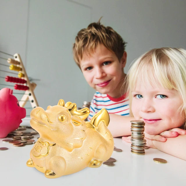 DRAGON ZODIAC PIGGY Bank Golden Statue for 2024 Year Feng Shui Table