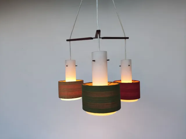 Mid-Century Deckenlampe aus Teak, Stoff, Opalglas im Dänische Design