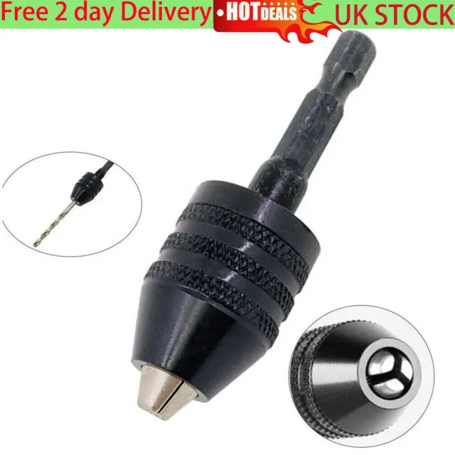 0.3-6.5mm Keyless Drill Bit Chuck Adapter with 1/4" Hex Shank for Impact Drive