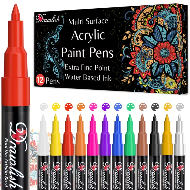 12 Colors Acrylic Paint Markers Set Water-Based Art Marker Pen 0.7