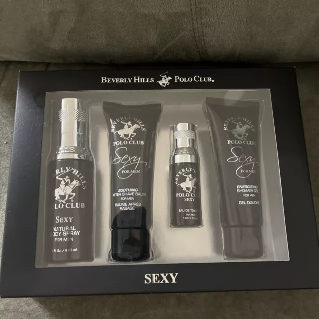 Beverly Hills Polo Club Sexy 4 Piece Mens Cologne, After Shave, Gel Gift Set New