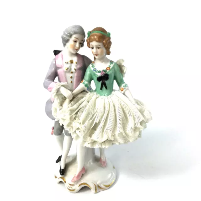 Vintage Porcelain Figurine Courting Couple Lace Skirt Germany
