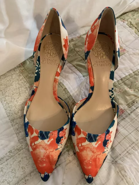 Vince Camuto Heels  Multicolor Designer Floral Pattern Vero Cuoio Sz 8  EUC