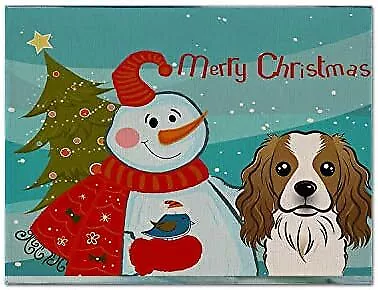 Treasures BB1844PLMT Snowman with Cavalier Spaniel Fabric Placemat Washable Plac