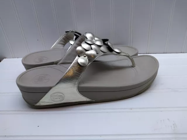 FitFlop Silver Leather Platform Wedge Flip Flop Thong Sandal Women's Shoe 10M 42
