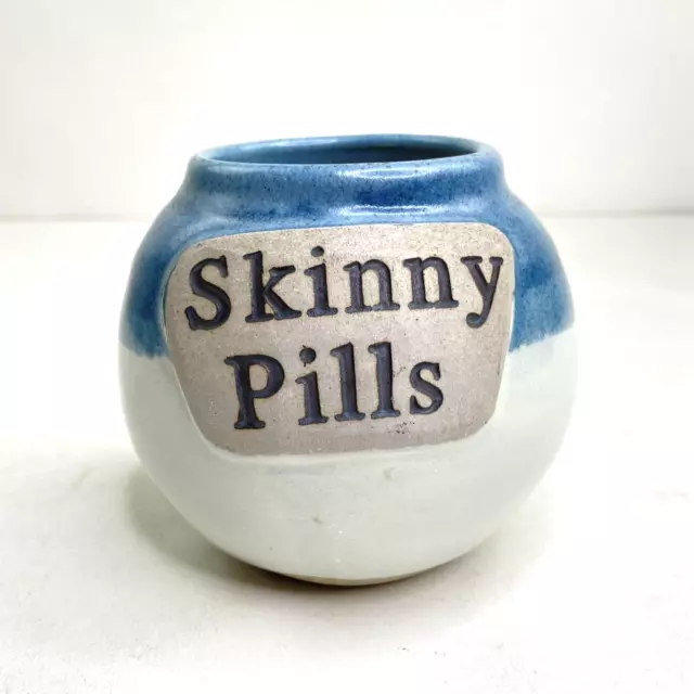 Skinny Pills Pottery Ceramic Jar Bank Candy Money Change Snacks Two Tone