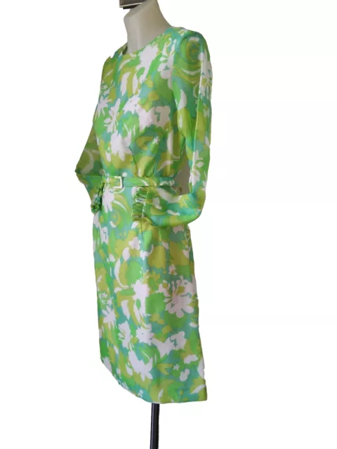 60,S Orig Harmony Creations Fab Green  Floral Dress With Cuff Trim.12.Orig Belt 3