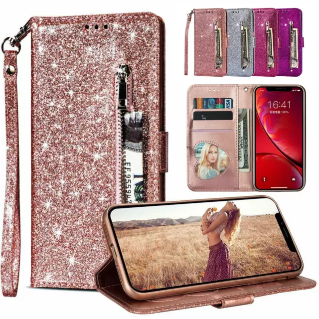Glitter Leather Flip Wallet Stand Case Cover For Samsung A12 A52 A21s S20 FE S21
