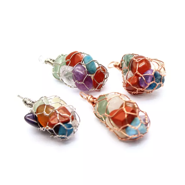 7 Chakra Crystal Gravel Chips Natural Stone Quartz Pendant for Necklace Healing