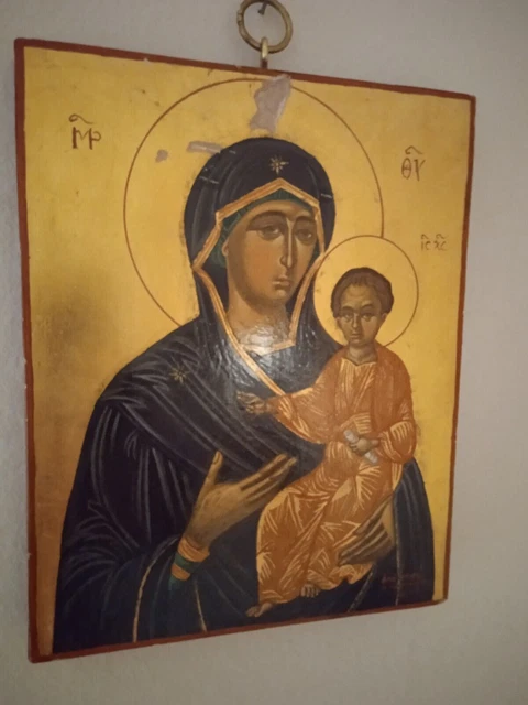 Icona d'arte bizantina dipinta a mano della Madre di Dio - Panagia-Vergine...