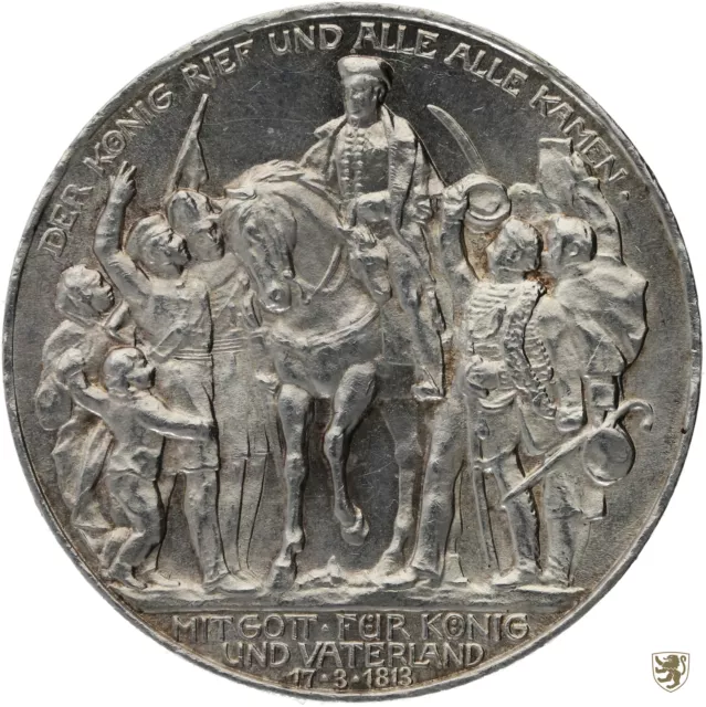 PREUSSEN, 3 Mark, 1913, Wilhelm II., 100 Jahre Befreiungskriege, Jg. 110, vz