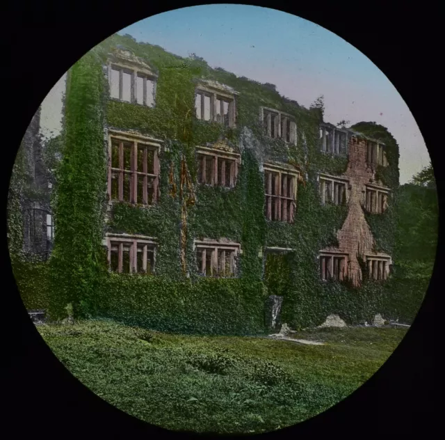 Glass Magic Lantern Slide BERRY POMEROY CASTLE INTERIOR C1889 PHOTO DEVON