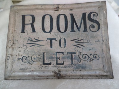 Antique Sign 1800's Hand Painted Tin Rooms To Let Farm House Sign Country Store