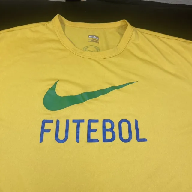 NIKE BRAZIL FC FUTEBOL FOOTBALL SOCCER JERSEY T SHIRT XXL Yellow & Green Neymar
