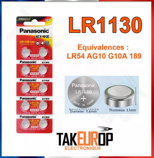 Pile LR1130 AG10 LR54 189 SR1130W 1.5V PANASONIC Alcaline premium G10A jouet