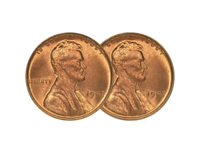 (2) 1947 P Lincoln Wheat Cent Choice BU 1c Brilliant Uncirculated - 2 Coin Set
