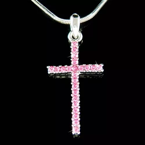 ~Pink CROSS made with Swarovski Crystal God Lord Jesus Christ Religious Necklace 2