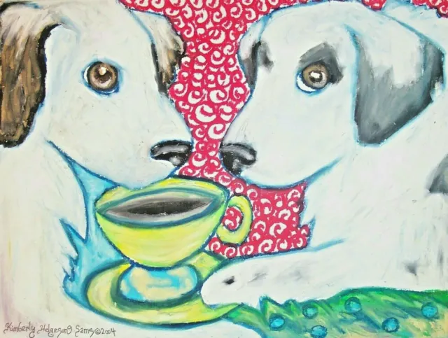 Great Pyrenees drinking Coffee 11 x 14 Dog Art Print by Artist KSams