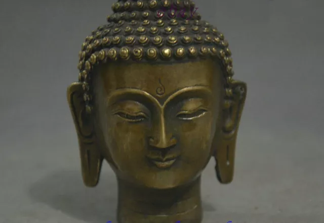 Old Tibet Buddhism Bronze Sakyamuni Buddha Head Bust Statue Figurine