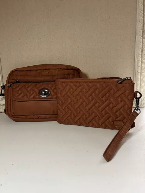 Lug Crossbody Purse Switch RFID bag Brown Copper Quilted With Matching Wristlet