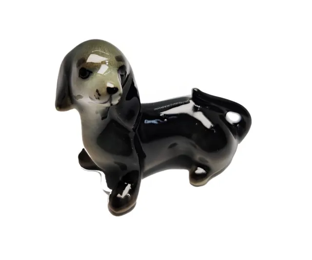 Black Dachshund Dog Puppy Miniature Animal Figurine Pottery Ceramic Statue (1")