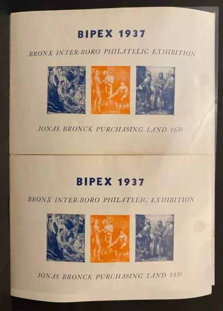 BIPEX 1937, Bronx Inter-Boro Philatelic Exhibition, Lot of 2 sheets