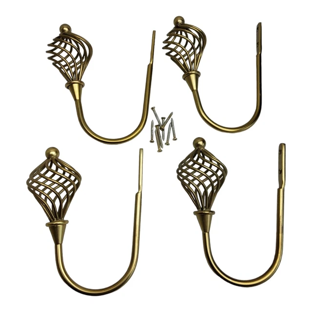 Gold Brass Twisted Sphere Curtain Tiebacks Holdback Wall Hooks Set of 4