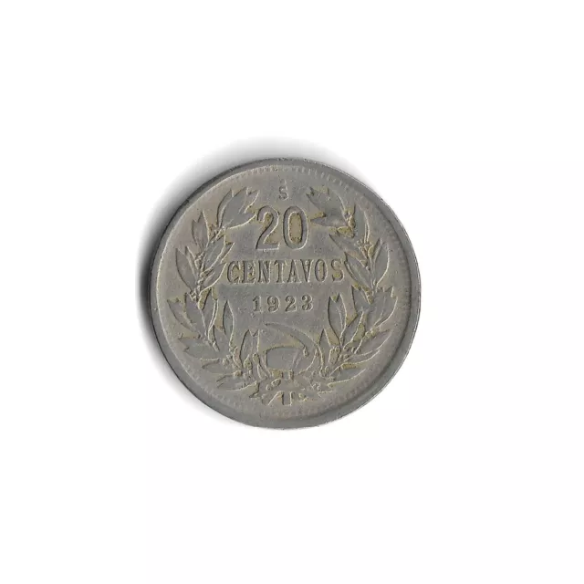 1923 Chile 20 Centavos World Coin - Mintage 5,439,000 - KM# 167