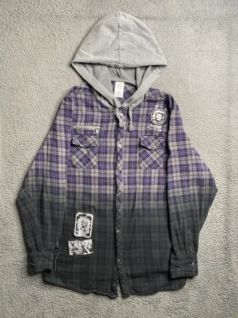Disney The Haunted Mansion Plaid Flannel Woven Hooded Shirt for Adults Large
