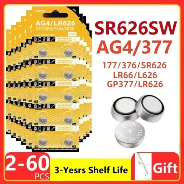 10-50Pcs AG4 377 Button Battery SR626SW SR626 Cell Coin 177 376 626A LR66 LR626