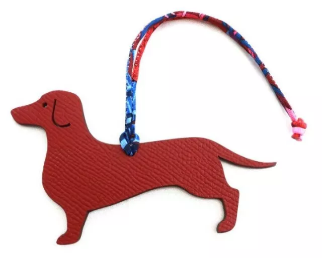 NEW Hermes DALMATIAN dog Petit H calfskin leather bag charm, red