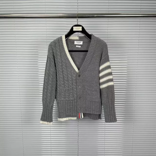 Women Mens Thome Browne Autumn and Winter New V-neck Irregular Wool Cardigan