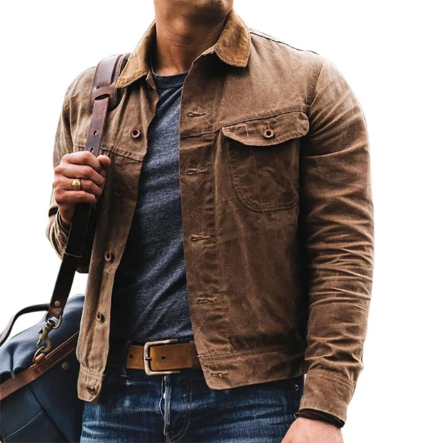 Mens Oil Waxed Canvas Jacket Motorcycle Vintage Slim Work Combat Casual Coat