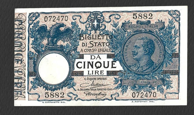 Biglietto di Stato da 5 Lire 19/9/1923 Maltese - Rossolini  FDS 