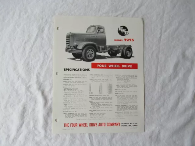 FWD model T275 4WD truck trucks specification sheet brochure