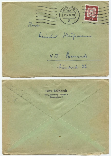 33993 - Mi.Nr. 352 - Beleg - Hamburg 25.2.1962 nach Bramsche