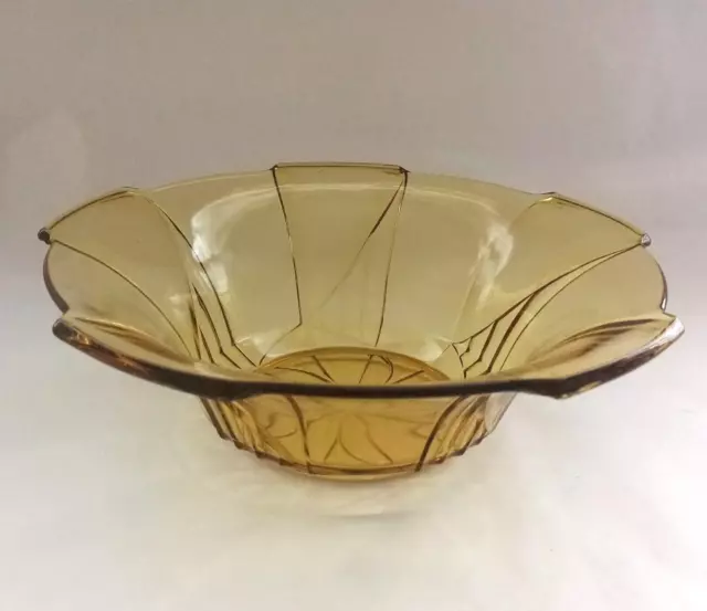 Art Deco Amber Glass Trifle Fruit Serving Bowl Vintage 1930's