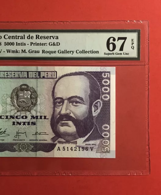 Peru-1988-5000 Intis Note,Graded By Pmg Superb Gem Unc 67 Epq.