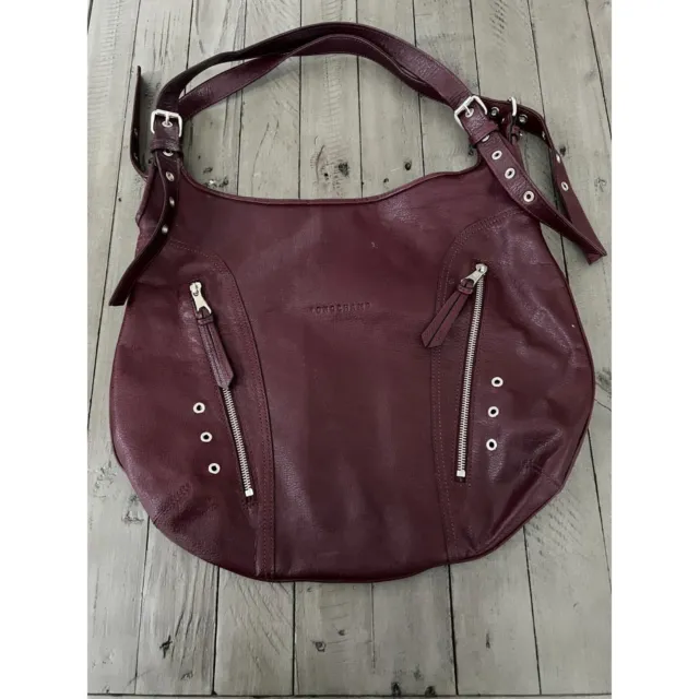 Longchamp Grommet Zipper Burgundy Leather Bag