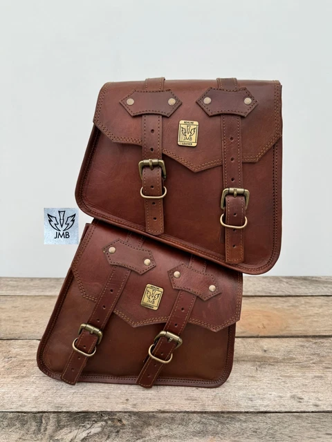 Acheter 2 pochettes latérales en cuir marron pour moto sacoches Acheter 2 pochettes latérales en cuir marron pour moto sacoches