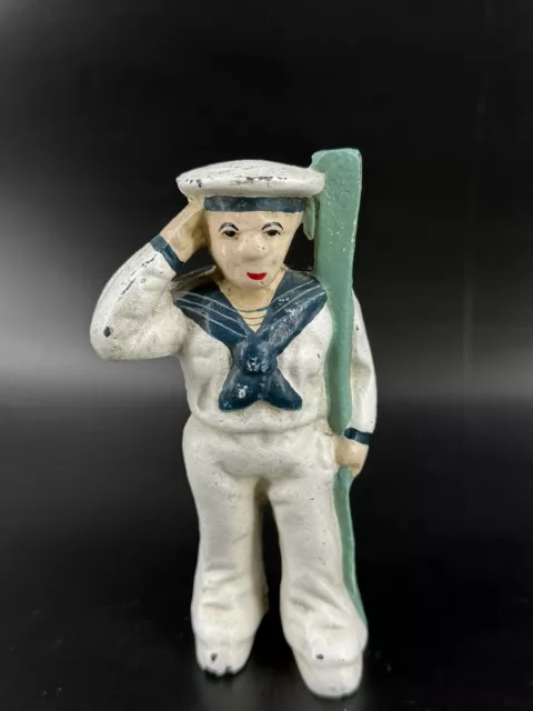 Navy Sailor Oarsman Cast Iron Coin Bank Vintage 5.25"