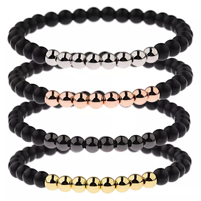 Bracciale con Perle Nero ACCIAIO argento oro Pietre naturali EMATITE Uomo Donna