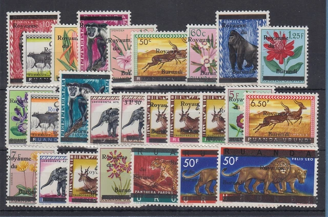Burundi 1962 Freimarken Blumen und Tiere Mi.-Nr. 1-24 Satz 24 Werte kpl. **
